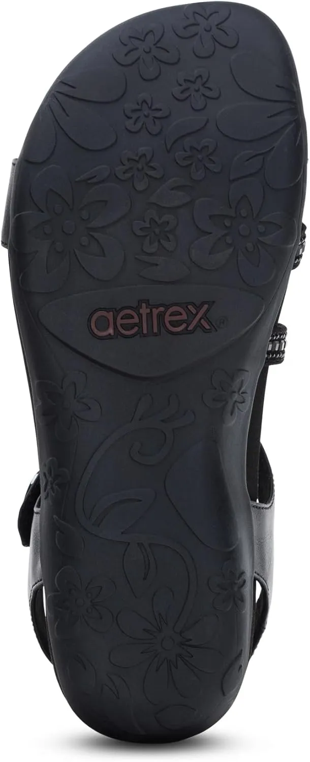 Aetrex Women's Jess Orthopedic Adjustable Quarter Strap Sandals - Comfort Memory Foam Fashion Flat Womens Sandals with Arch Support