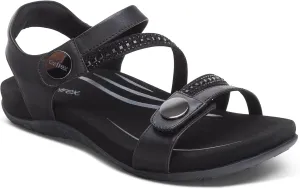Aetrex Women's Jess Orthopedic Adjustable Quarter Strap Sandals - Comfort Memory Foam Fashion Flat Womens Sandals with Arch Support