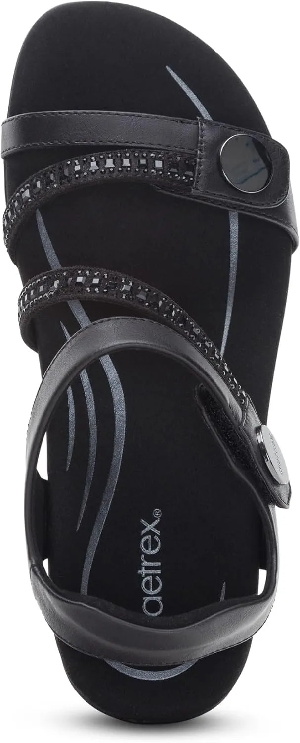 Aetrex Women's Jess Orthopedic Adjustable Quarter Strap Sandals - Comfort Memory Foam Fashion Flat Womens Sandals with Arch Support