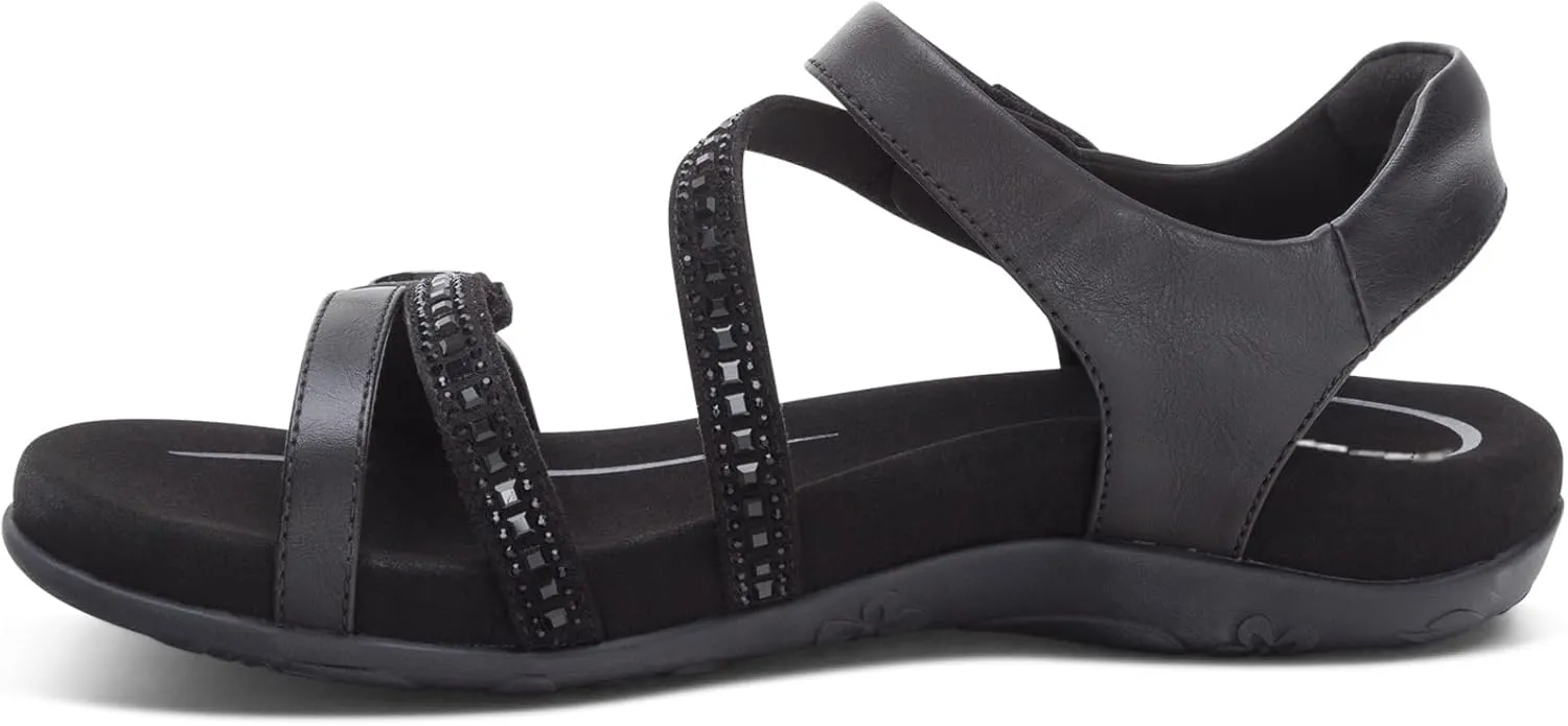 Aetrex Women's Jess Orthopedic Adjustable Quarter Strap Sandals - Comfort Memory Foam Fashion Flat Womens Sandals with Arch Support