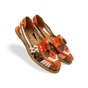 Amantoli Parral Model - Women 100% Artisan Hand Made Mexican Leather Hipster Brown Colorful Closed Toe Sandal Huarache Artesanal - Hecho a Mano Handcrafted in Mexico (7 US)