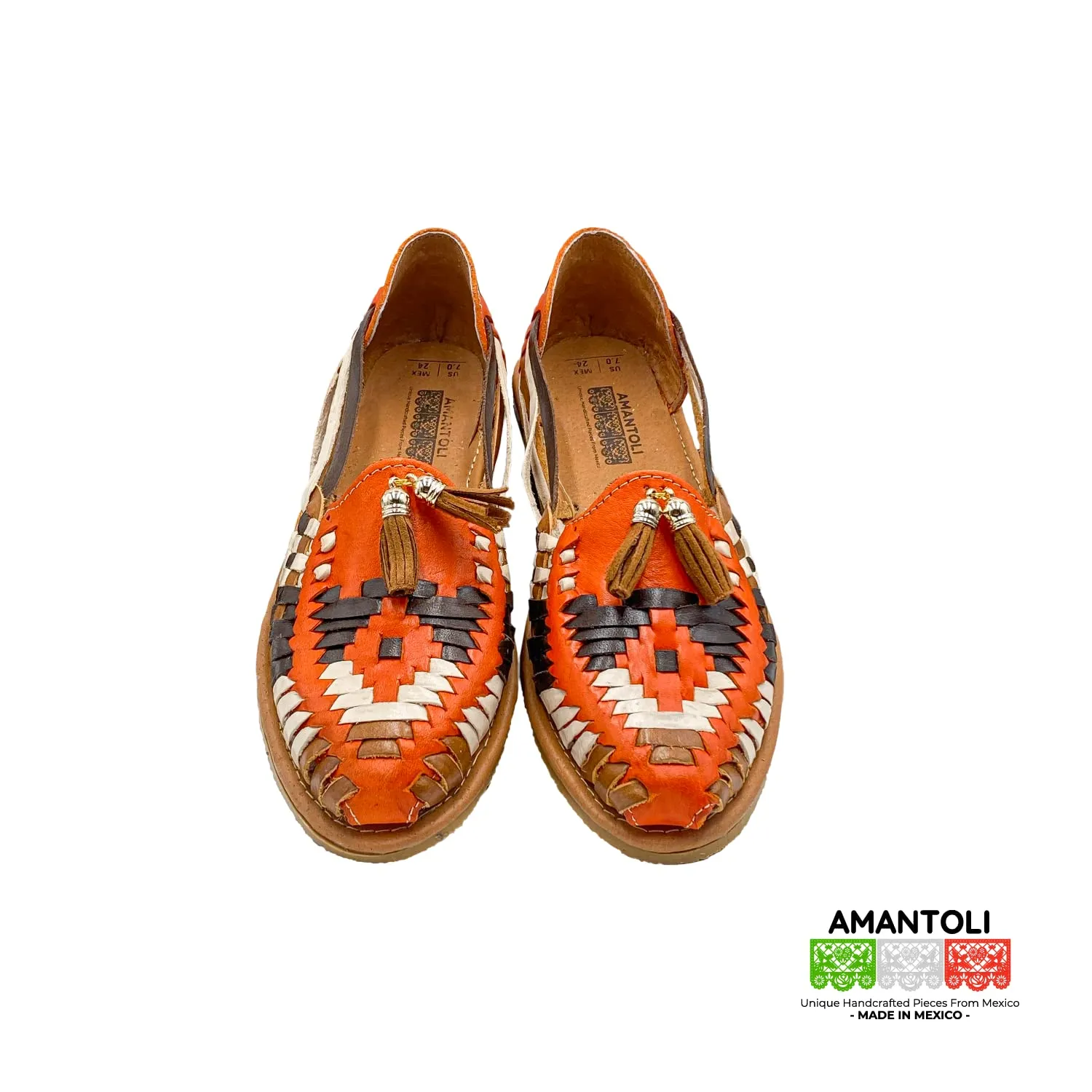 Amantoli Parral Model - Women 100% Artisan Hand Made Mexican Leather Hipster Brown Colorful Closed Toe Sandal Huarache Artesanal - Hecho a Mano Handcrafted in Mexico (7 US)