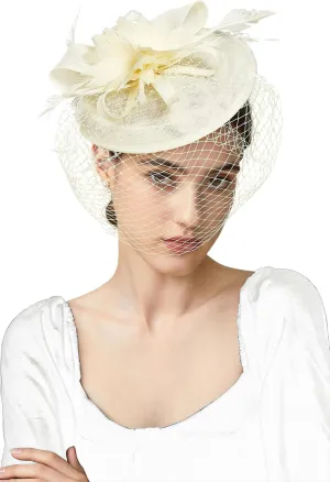 BABEYOND Fascinator Hat Veil Feather Fascinator Tea Party Kentucky Pillbox Derby Hat Bridal Wedding Party