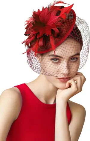 BABEYOND Fascinator Hat Veil Feather Fascinator Tea Party Kentucky Pillbox Derby Hat Bridal Wedding Party
