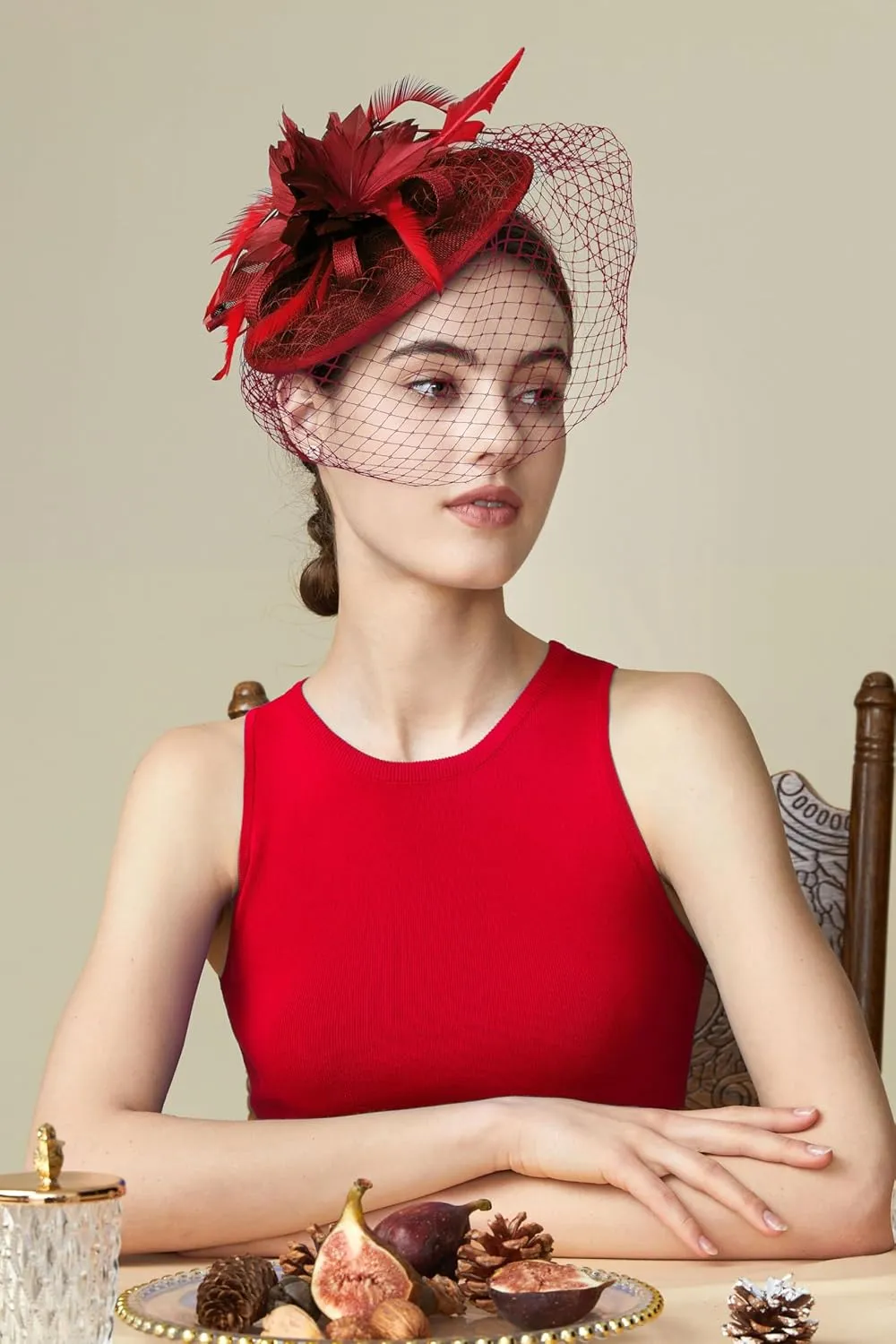 BABEYOND Fascinator Hat Veil Feather Fascinator Tea Party Kentucky Pillbox Derby Hat Bridal Wedding Party