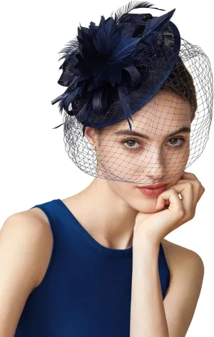 BABEYOND Fascinator Hat Veil Feather Fascinator Tea Party Kentucky Pillbox Derby Hat Bridal Wedding Party