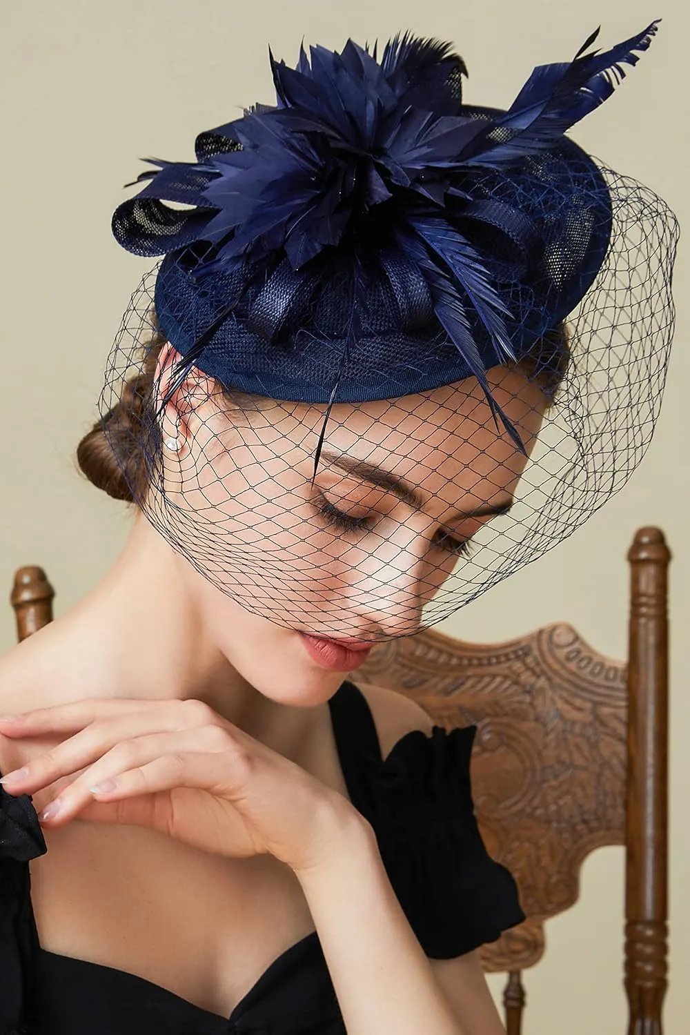 BABEYOND Fascinator Hat Veil Feather Fascinator Tea Party Kentucky Pillbox Derby Hat Bridal Wedding Party