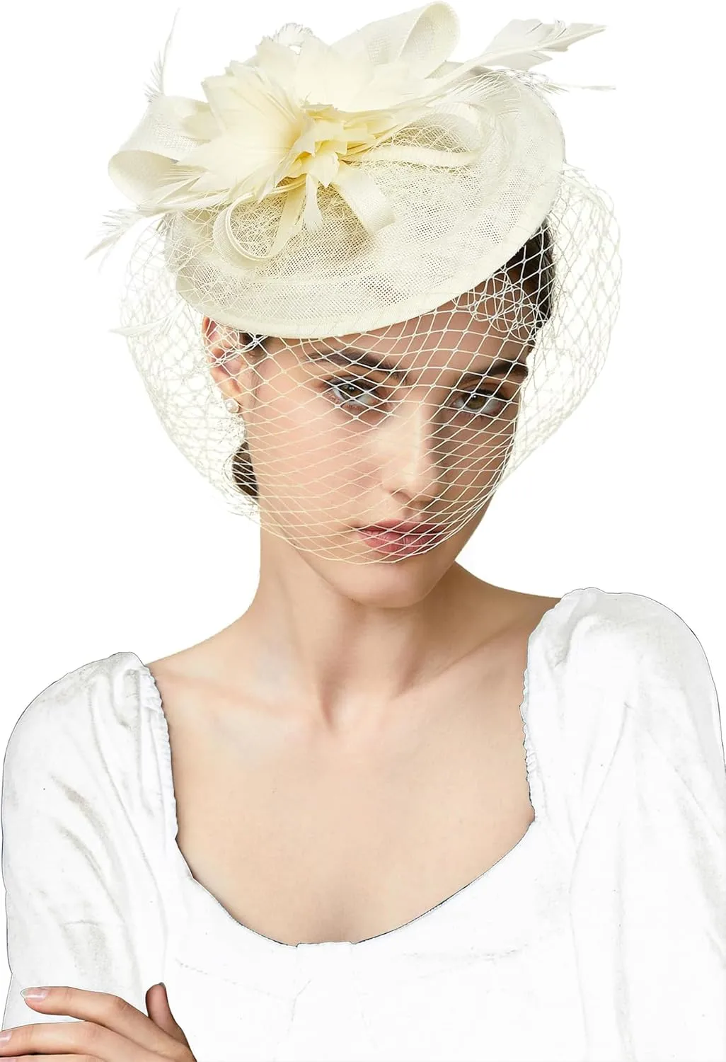 BABEYOND Fascinator Hat Veil Feather Fascinator Tea Party Kentucky Pillbox Derby Hat Bridal Wedding Party