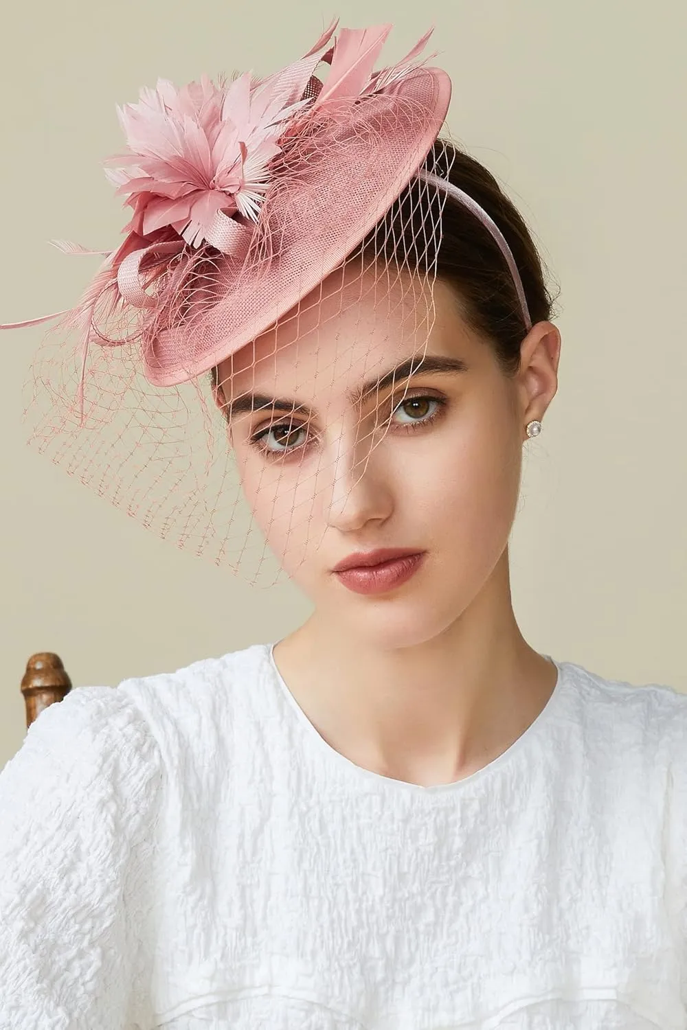 BABEYOND Fascinator Hat Veil Feather Fascinator Tea Party Kentucky Pillbox Derby Hat Bridal Wedding Party