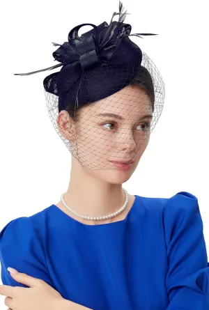 BABEYOND Fascinators Hat Veil Feather Hair Clip Tea Party Kentucky Pillbox Derby Bridal for Wedding