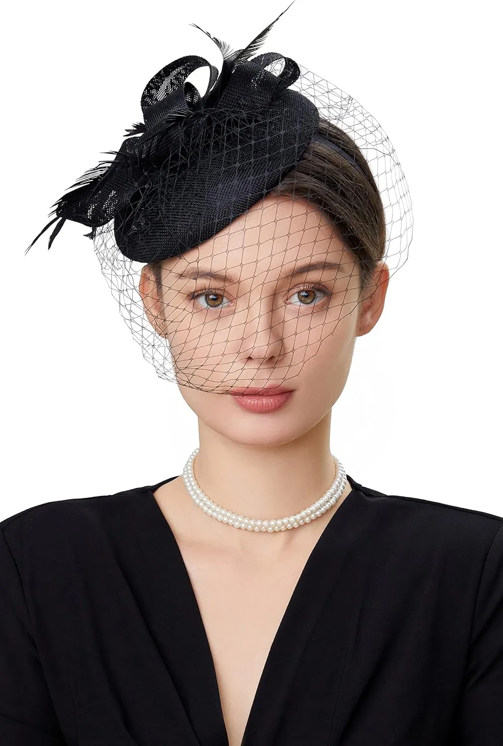 BABEYOND Fascinators Hat Veil Feather Hair Clip Tea Party Kentucky Pillbox Derby Bridal for Wedding