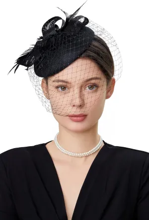 BABEYOND Fascinators Hat Veil Feather Hair Clip Tea Party Kentucky Pillbox Derby Bridal for Wedding