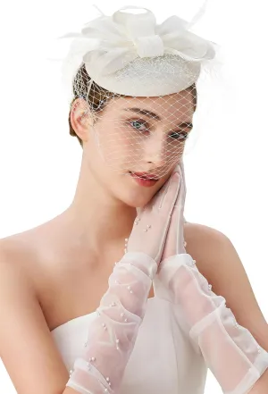 BABEYOND Fascinators Hat Veil Feather Hair Clip Tea Party Kentucky Pillbox Derby Bridal for Wedding