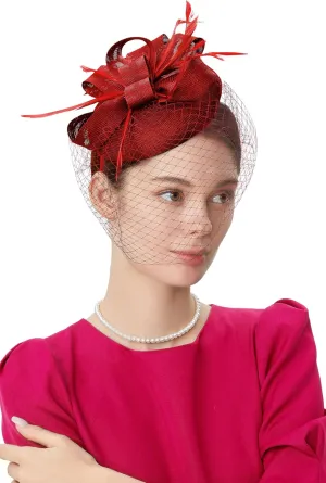 BABEYOND Fascinators Hat Veil Feather Hair Clip Tea Party Kentucky Pillbox Derby Bridal for Wedding
