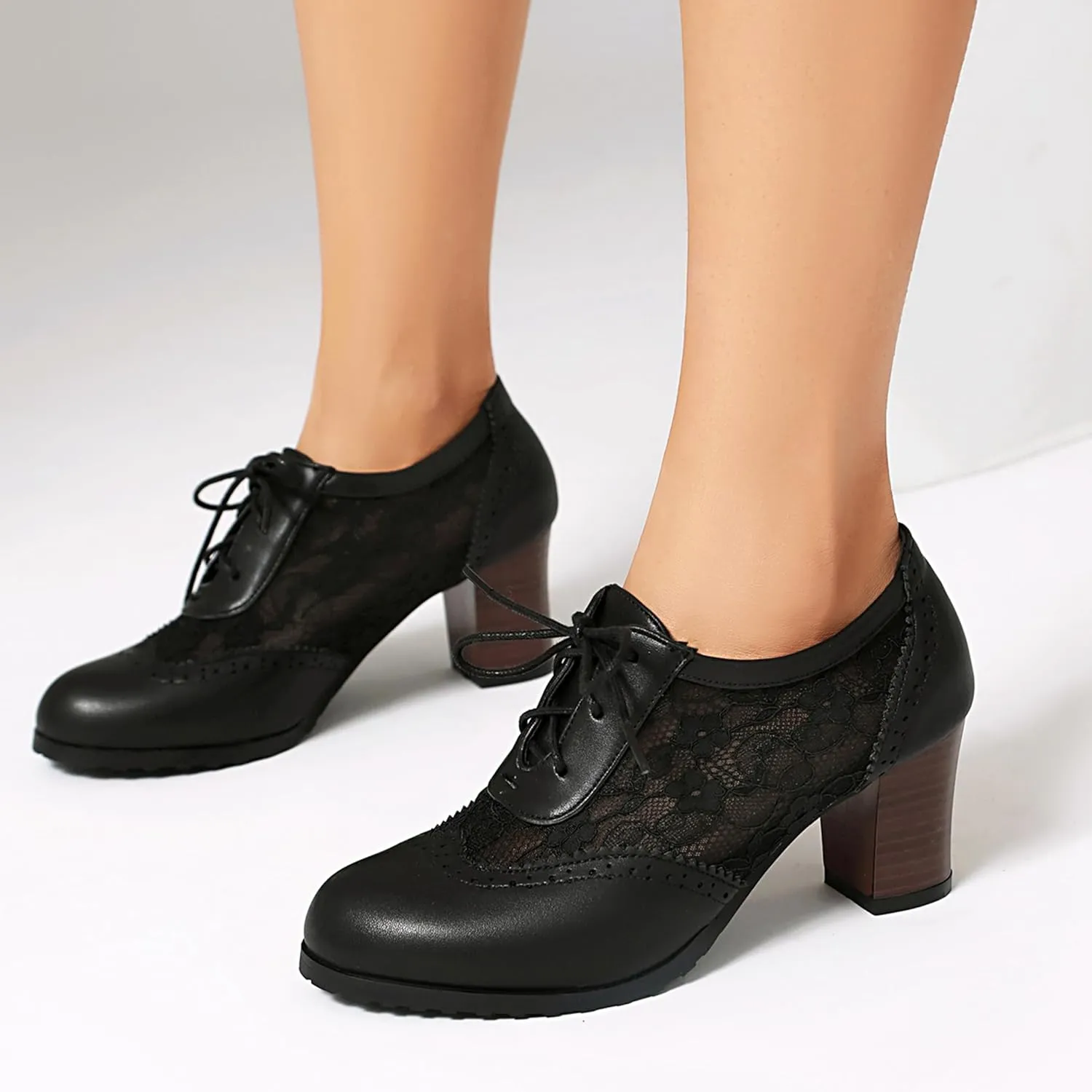 Block Heel Derby Lace Up Women Office Work Brogue Oxford