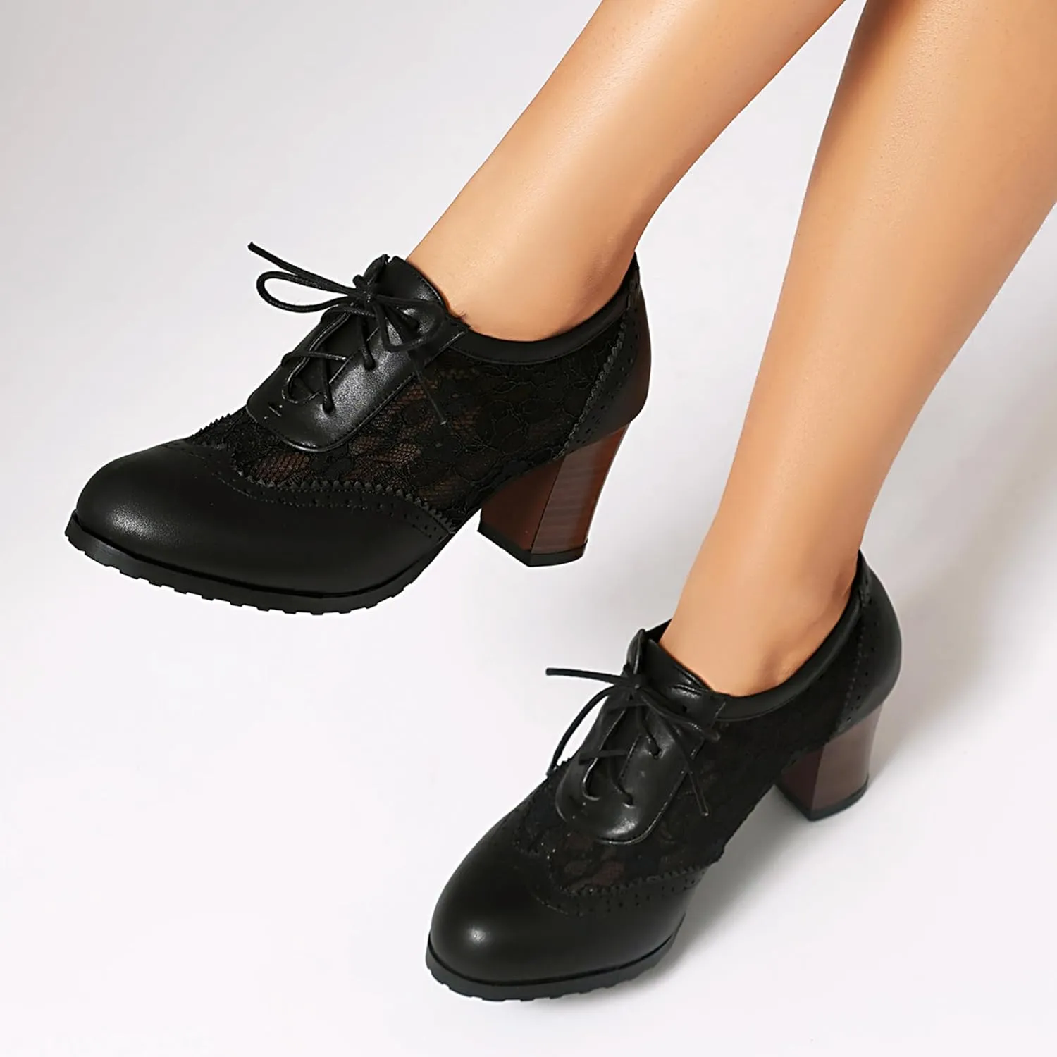 Block Heel Derby Lace Up Women Office Work Brogue Oxford