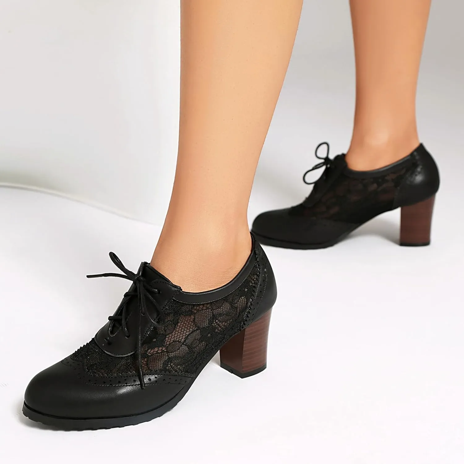Block Heel Derby Lace Up Women Office Work Brogue Oxford
