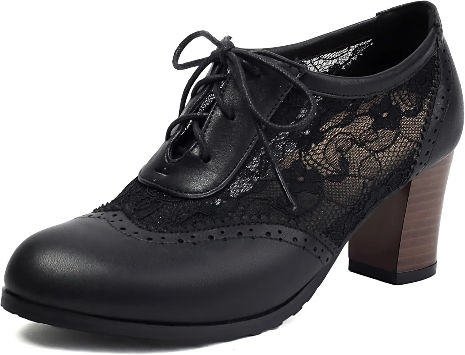 Block Heel Derby Lace Up Women Office Work Brogue Oxford