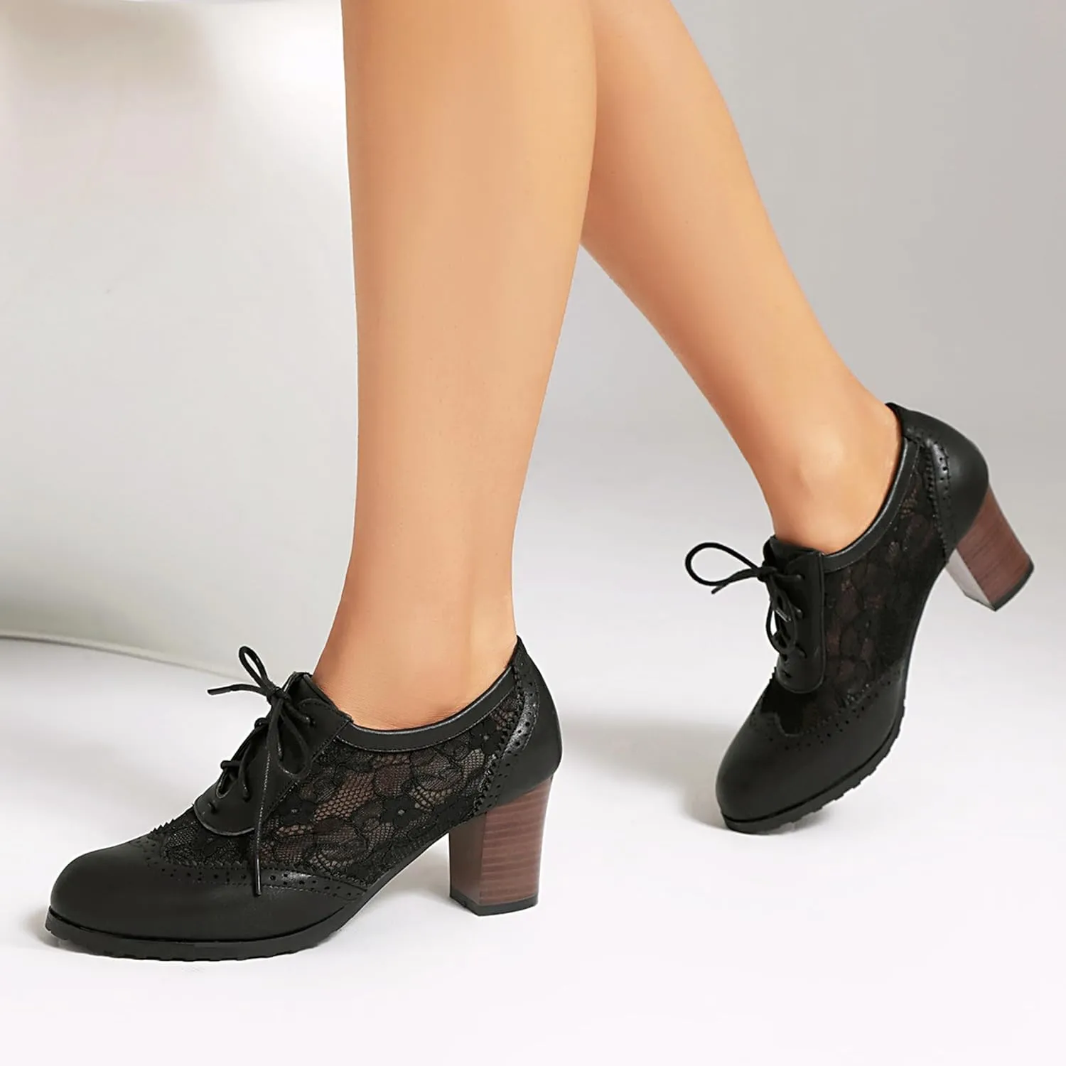 Block Heel Derby Lace Up Women Office Work Brogue Oxford