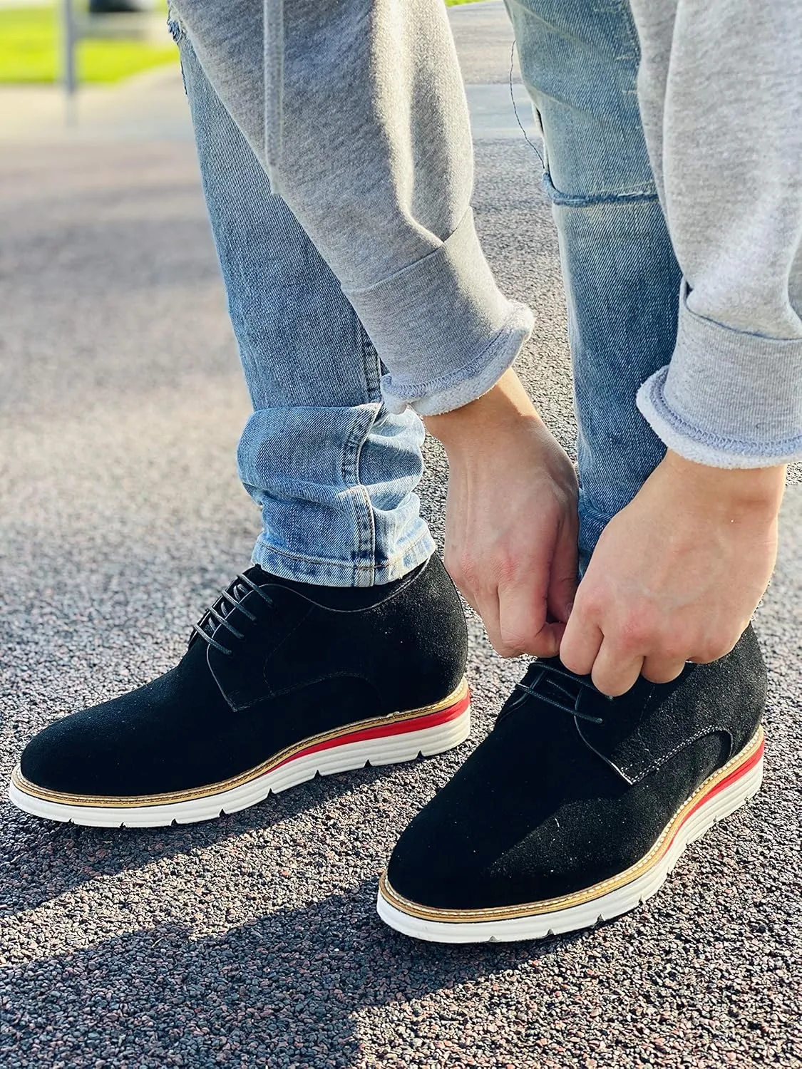 CALTO Men's Invisible Height Increasing Elevator Shoes - Black Nubuck Leather Lace-up Casual Derby - 3.2 Inches Taller - Y4222 - Size 9 D(M) US