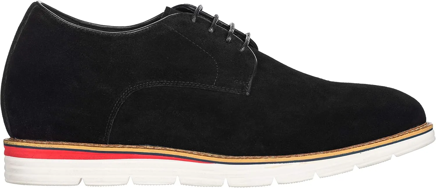 CALTO Men's Invisible Height Increasing Elevator Shoes - Black Nubuck Leather Lace-up Casual Derby - 3.2 Inches Taller - Y4222 - Size 9 D(M) US
