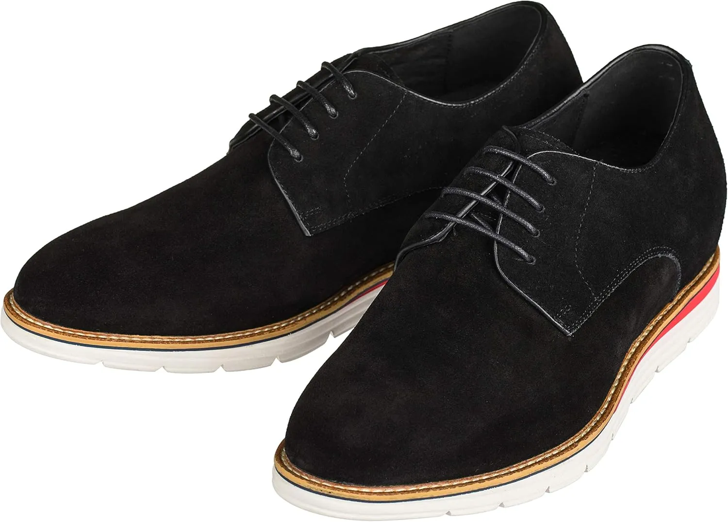 CALTO Men's Invisible Height Increasing Elevator Shoes - Black Nubuck Leather Lace-up Casual Derby - 3.2 Inches Taller - Y4222 - Size 9 D(M) US