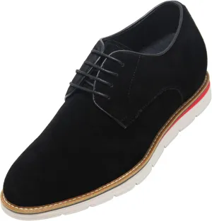 CALTO Men's Invisible Height Increasing Elevator Shoes - Black Nubuck Leather Lace-up Casual Derby - 3.2 Inches Taller - Y4222 - Size 9 D(M) US