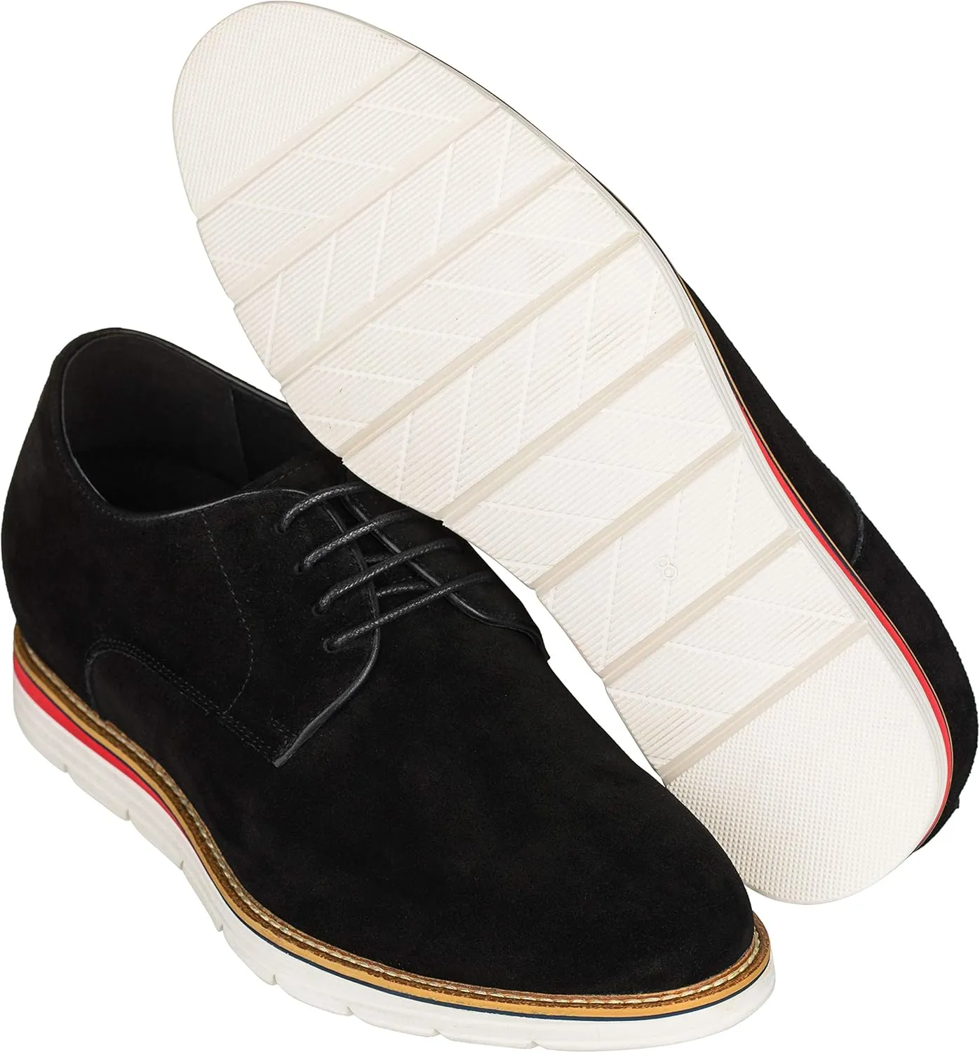 CALTO Men's Invisible Height Increasing Elevator Shoes - Black Nubuck Leather Lace-up Casual Derby - 3.2 Inches Taller - Y4222 - Size 9 D(M) US