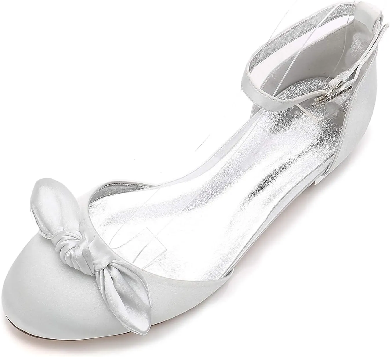 Charmstep Women's D'Orsay Ankle Strap Ballet Flats Round Toe Satin Bows Wedding Bridal Dress Shoes 5049-28