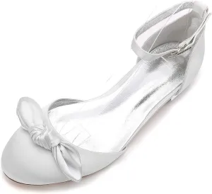 Charmstep Women's D'Orsay Ankle Strap Ballet Flats Round Toe Satin Bows Wedding Bridal Dress Shoes 5049-28