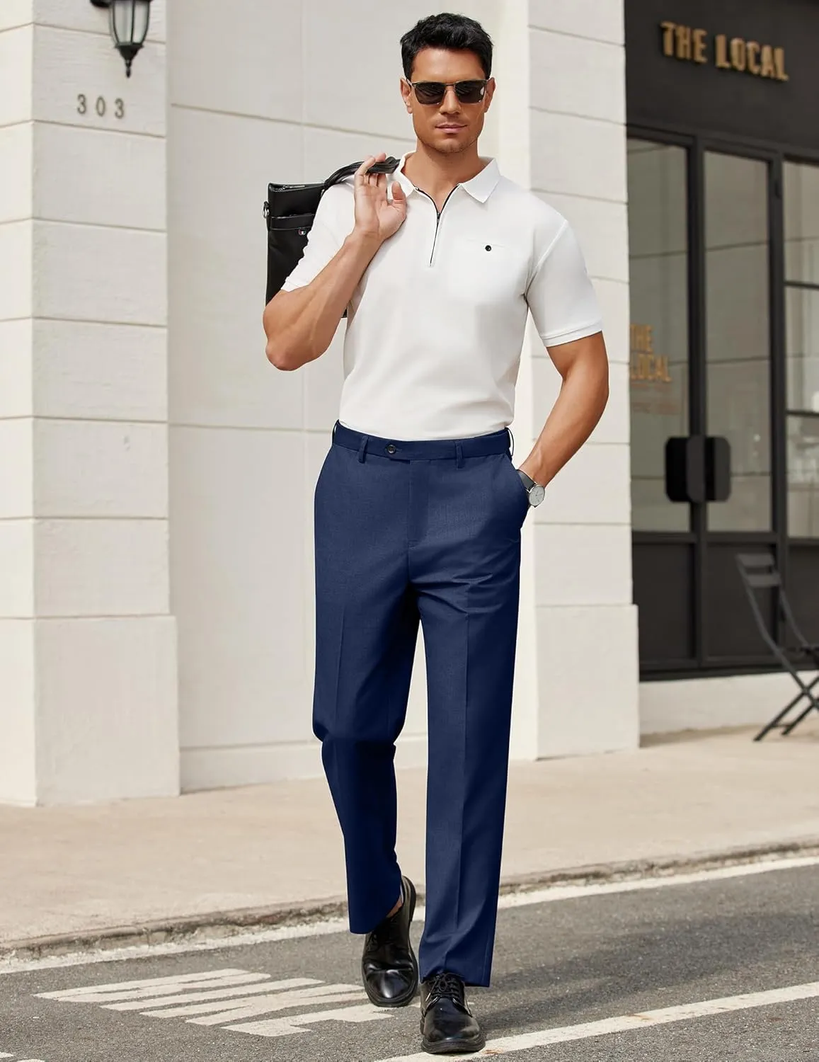 COOFANDY Men's Classic Fit Dress Pants Flat Front Straight Formal Pants Wrinkle Free Expandable Waist Suit Pants