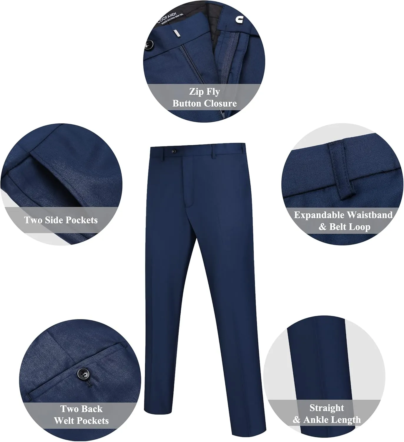 COOFANDY Men's Classic Fit Dress Pants Flat Front Straight Formal Pants Wrinkle Free Expandable Waist Suit Pants