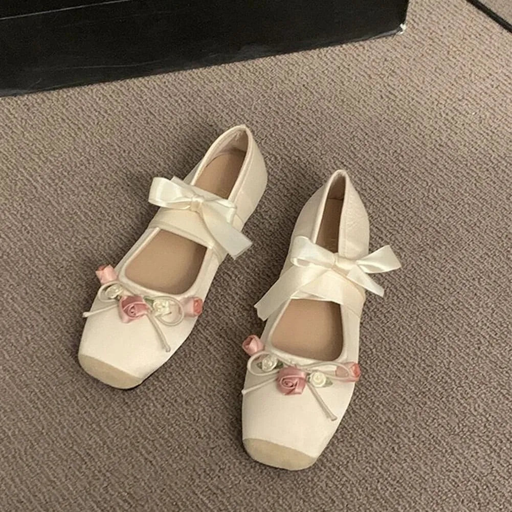 COVOYYAR Women Lace Up Ankle Strap Ballet Flats Shoes Floral Dressy Flats