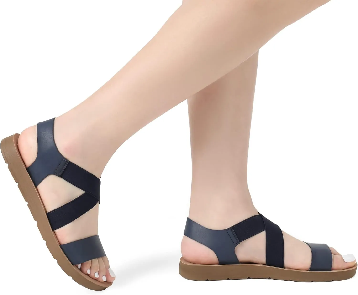 DREAM PAIRS Women's Open Toe Elastic Ankle Strap Flat Summer Sandals