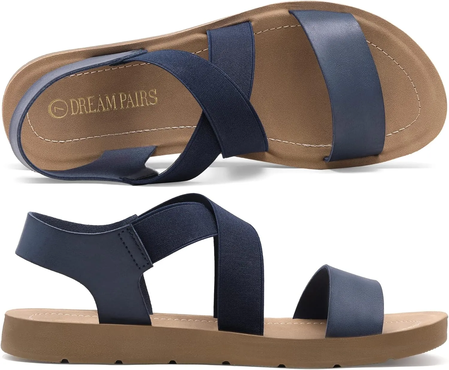 DREAM PAIRS Women's Open Toe Elastic Ankle Strap Flat Summer Sandals