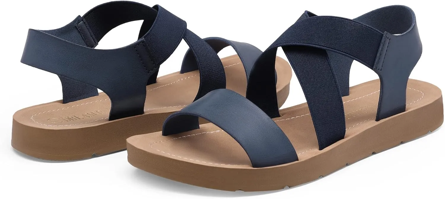 DREAM PAIRS Women's Open Toe Elastic Ankle Strap Flat Summer Sandals