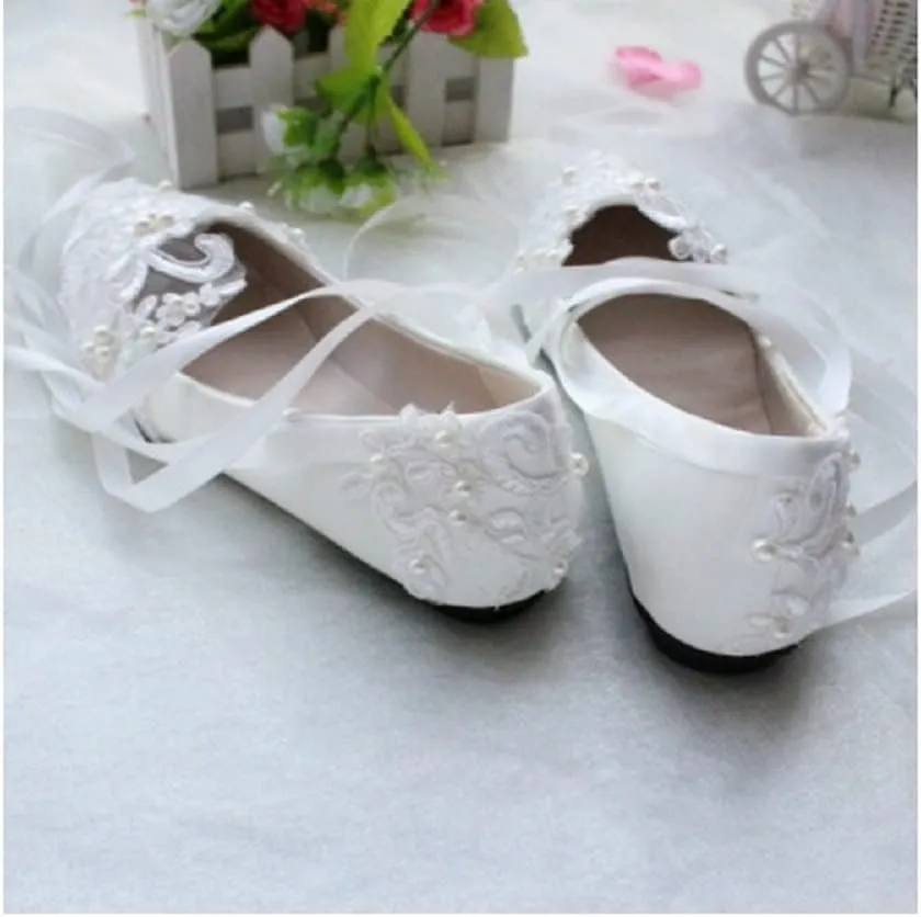 Dress First Women’s Strap Wedding Flat Bridal Closed Toe Shoes Low Heel Flats with Pearl