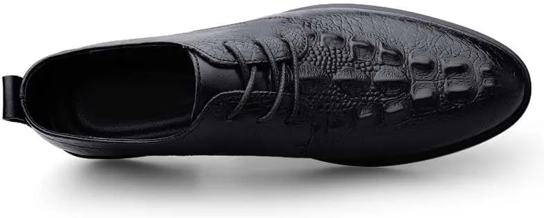 Dress Oxford for Men Lace Up Round Toe Leather Crocodile Print Derby Shoes Non Slip Block Heel Slip Resistant Wedding