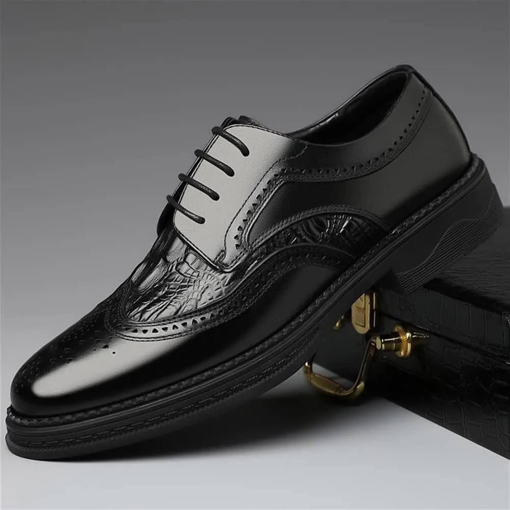 Dress Oxford Shoes for Men Lace Up Derby Shoes Brogue Embossed Wing tip Crocodile Embossed Leather Slip Resistant Low Top Block Heel Non Slip Prom