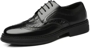 Dress Oxford Shoes for Men Lace Up Derby Shoes Brogue Embossed Wing tip Crocodile Embossed Leather Slip Resistant Low Top Block Heel Non Slip Prom