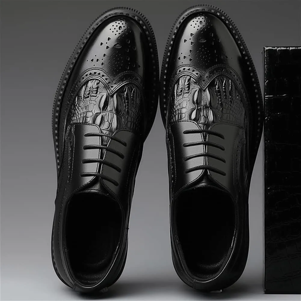 Dress Oxford Shoes for Men Lace Up Derby Shoes Brogue Embossed Wing tip Crocodile Embossed Leather Slip Resistant Low Top Block Heel Non Slip Prom