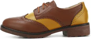 Fashion Women Oxford Shoes Block Heel Lace Up Derby Casual Brogue Shoes Brown Sneaker