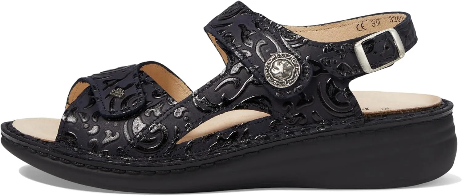 Finn Comfort Barbuda Women's Dressy Casual Flat Sandals, Black, White