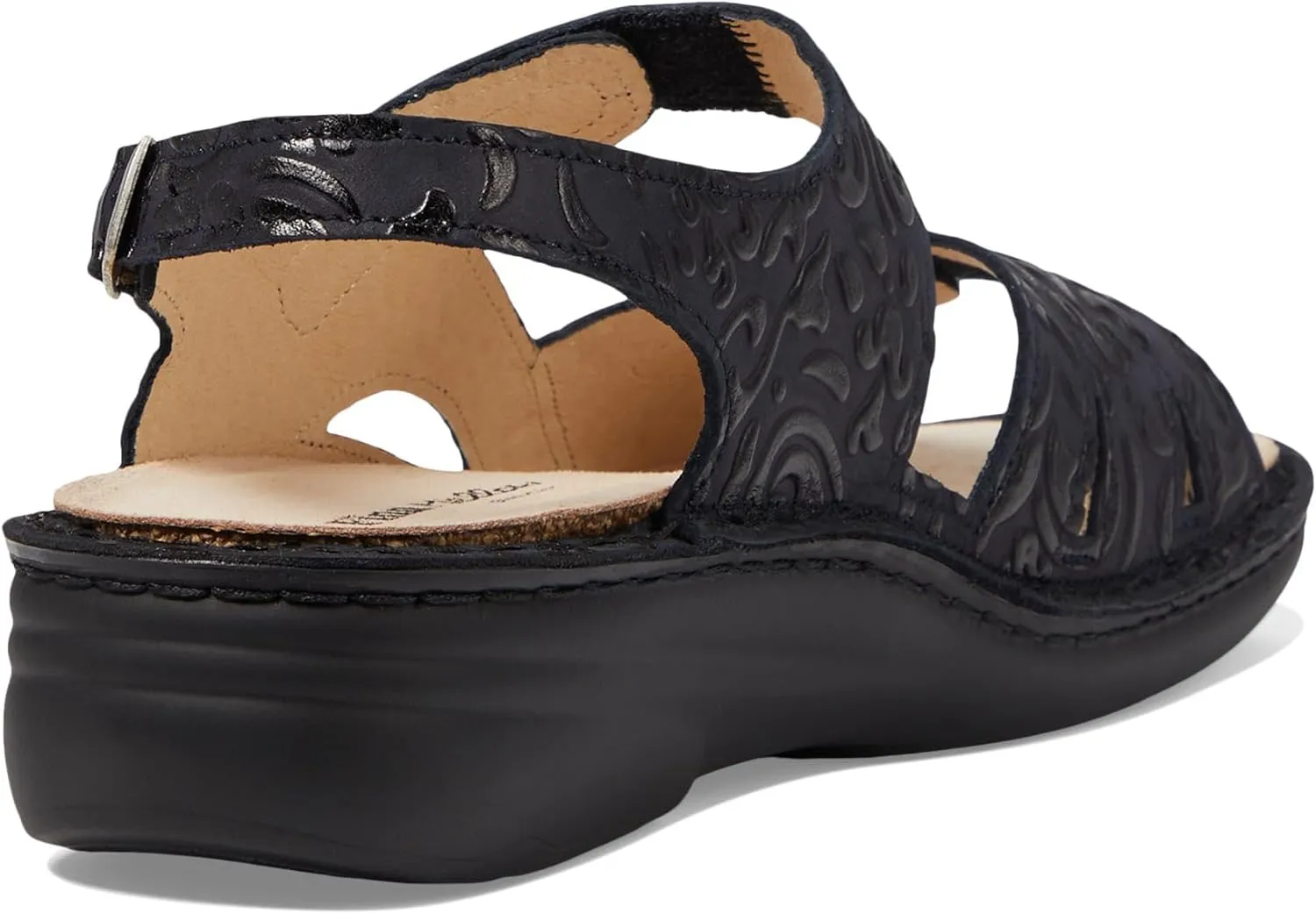 Finn Comfort Barbuda Women's Dressy Casual Flat Sandals, Black, White