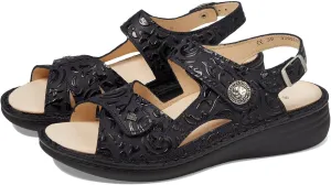 Finn Comfort Barbuda Women's Dressy Casual Flat Sandals, Black, White