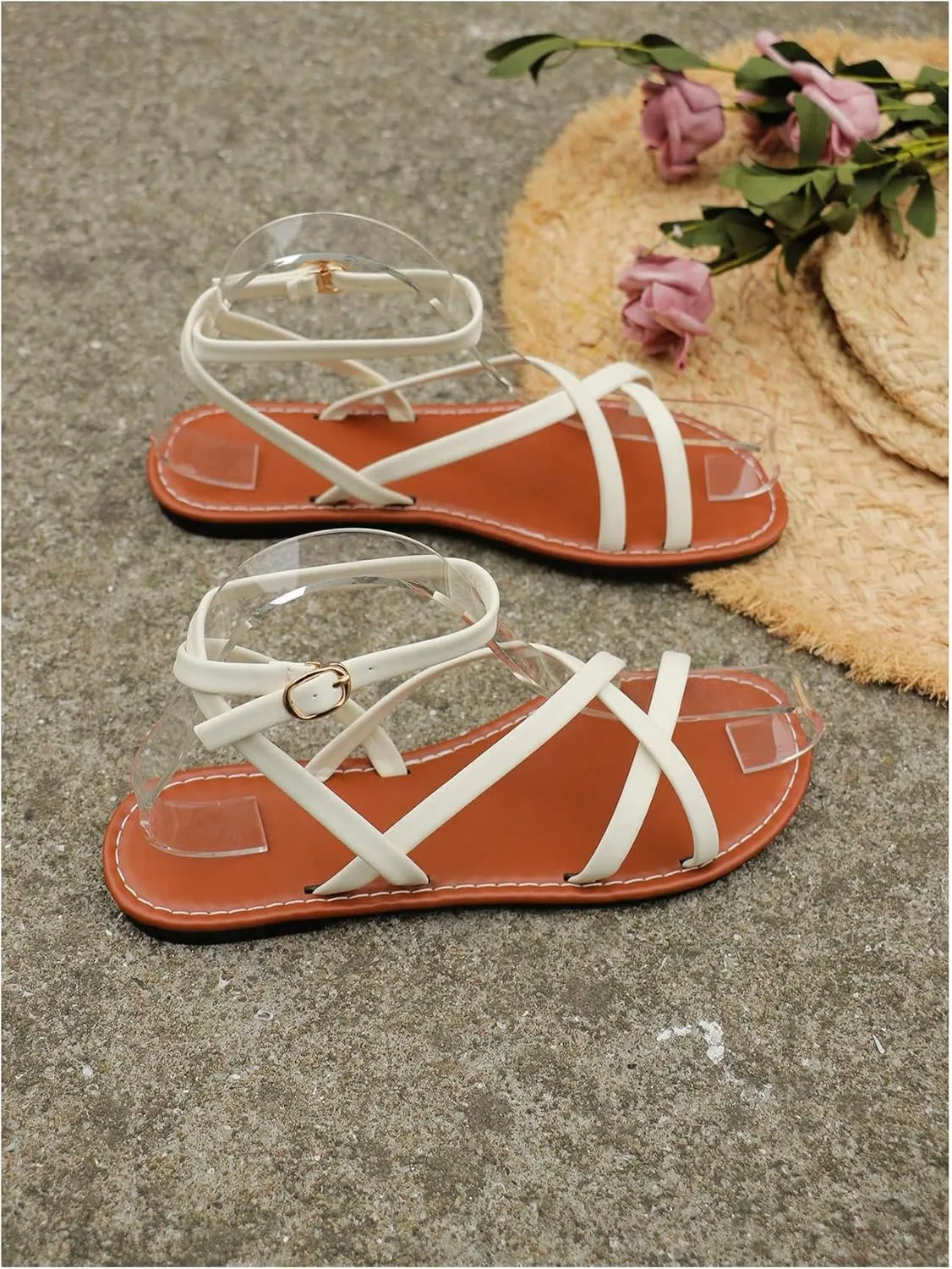 Floerns Women's Fisherman Flat Sandals Ankle Strap Criss Cross Beach Sandals
