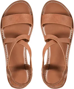 Floerns Women's Flat Sandal Criss Cross Ankle Strap Leather Slip on Summer Shoes