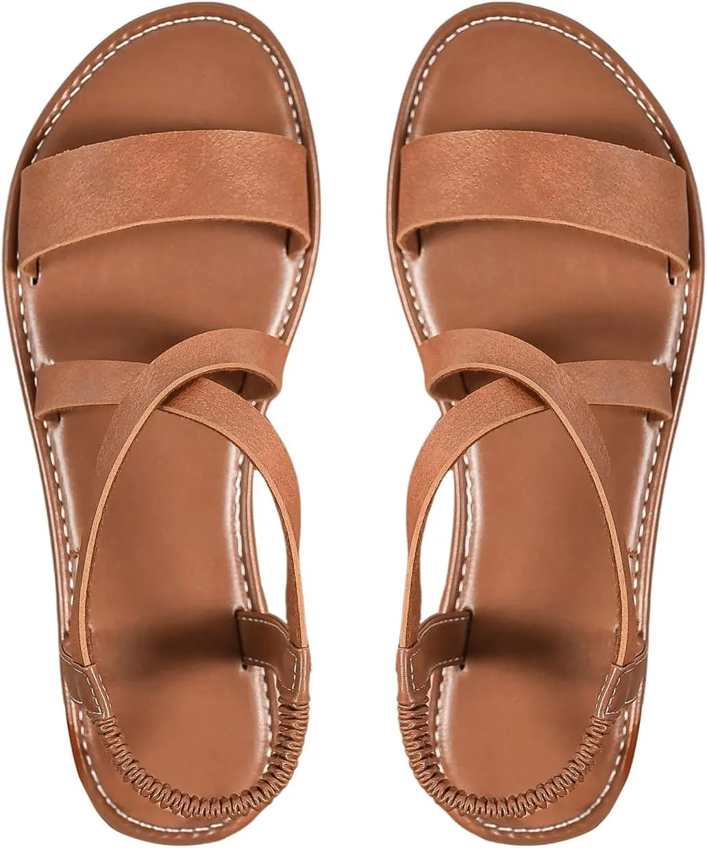 Floerns Women's Flat Sandal Criss Cross Ankle Strap Leather Slip on Summer Shoes