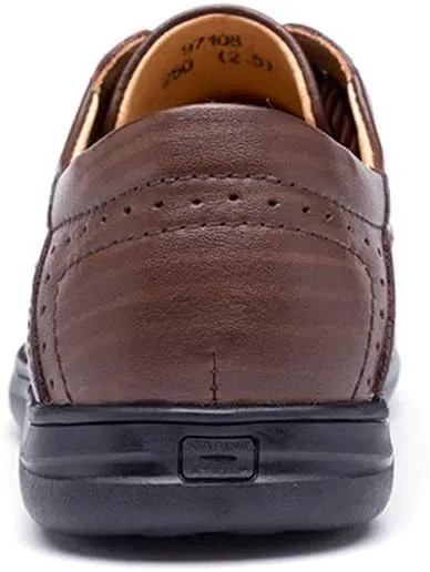 Formal Shoes Dress Oxford for Men Lace Up Round Apron Toe Derby Shoes Cowhide Non Slip Resistant Anti-Slip Block Heel Party Suitable for Many Occasions