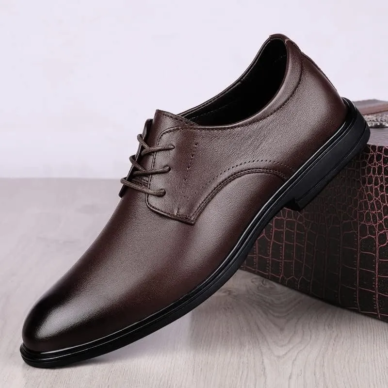 Formal Shoes for Men Lace Up Round Burnished Toe Derby Shoes Leather Anti-Slip Slip Resistant Block Heel Classic